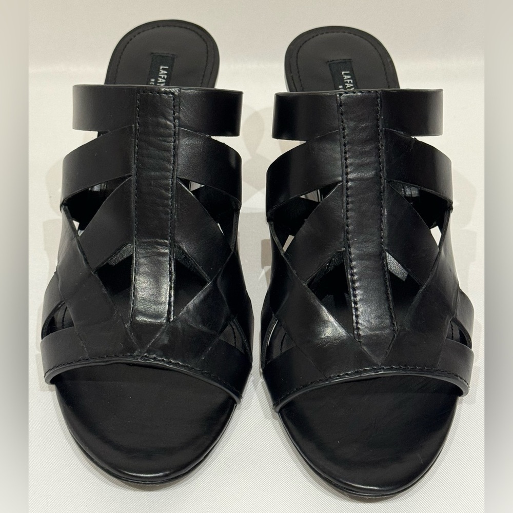 Lafayette 148 New York Women's Beverly Sandals Black Leather Size 7.5M - Picture 3 of 9